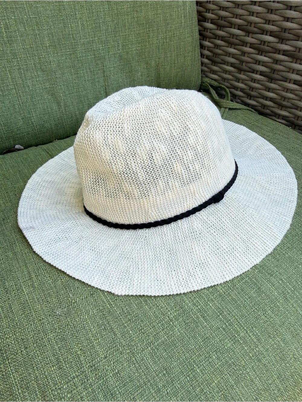 Wide Brim Straw Sun Hat with Black Trim